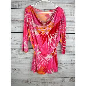 Slouchy Pink Floral Top Gathered Waist Mob Wife XXS Bright Resort 90s Peggy